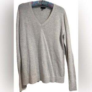 Ann Taylor V-Neck Sweater Women's [S] Gray Cotton Rayon Blend Pullover